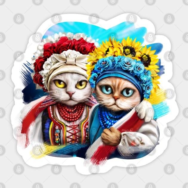 Ukraine and Poland, cat character Sticker by Marysha_art